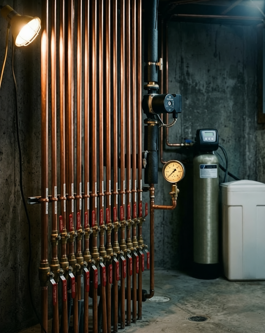 Whole-home plumbing manifold with zoned shut-offs