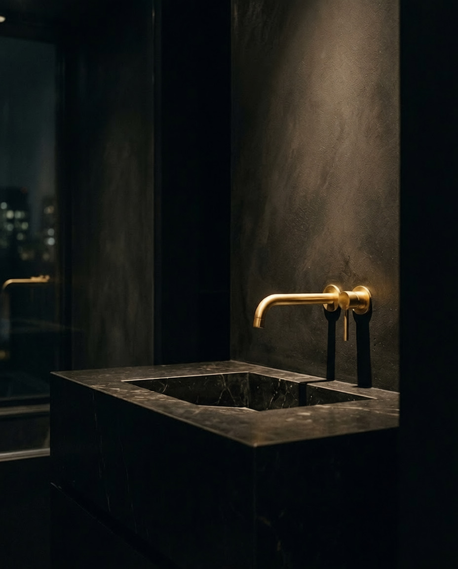 Dark luxury bathroom interior